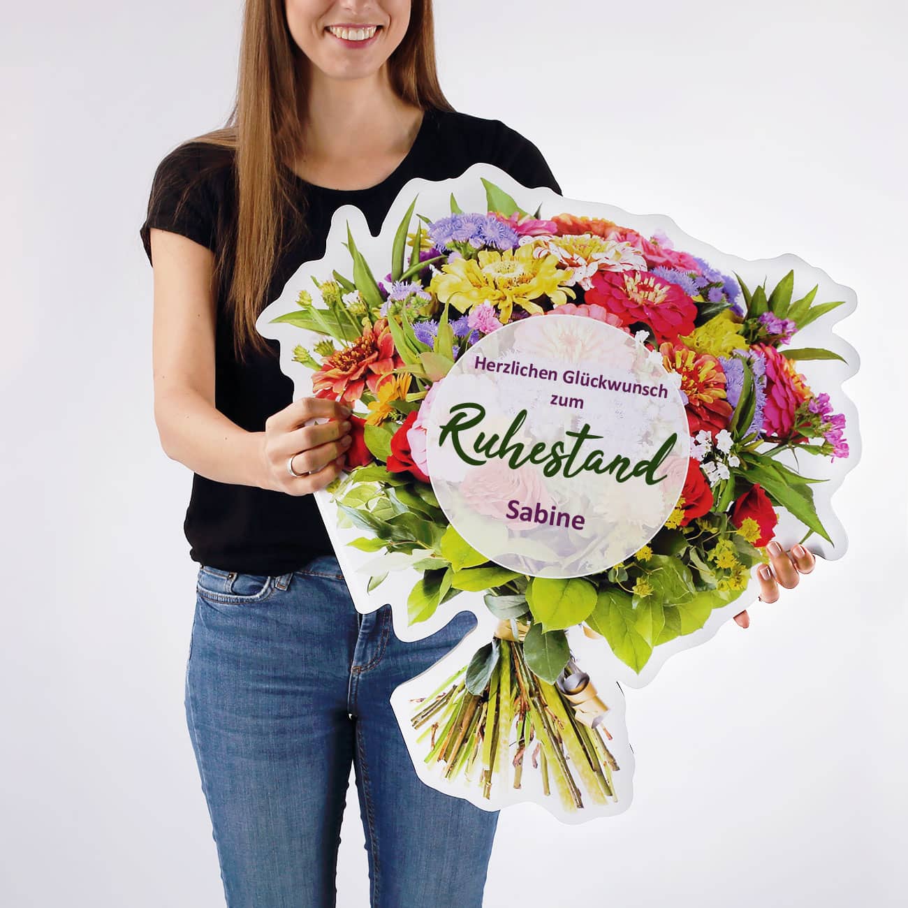 XXL Klappkarte in Blumenstraußform zum Ruhestand mit Name