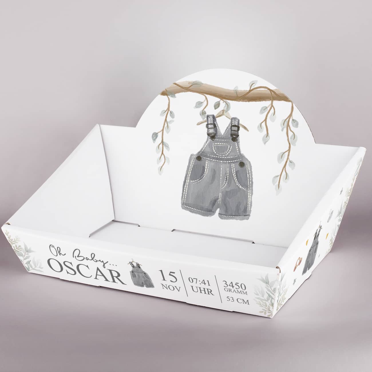 Bedruckter Geschenkkorb aus Pappe