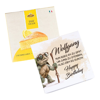 Geburtstagskuchen mit Schildkröten-Motiv, witzigem Spruch und Name personalisiert