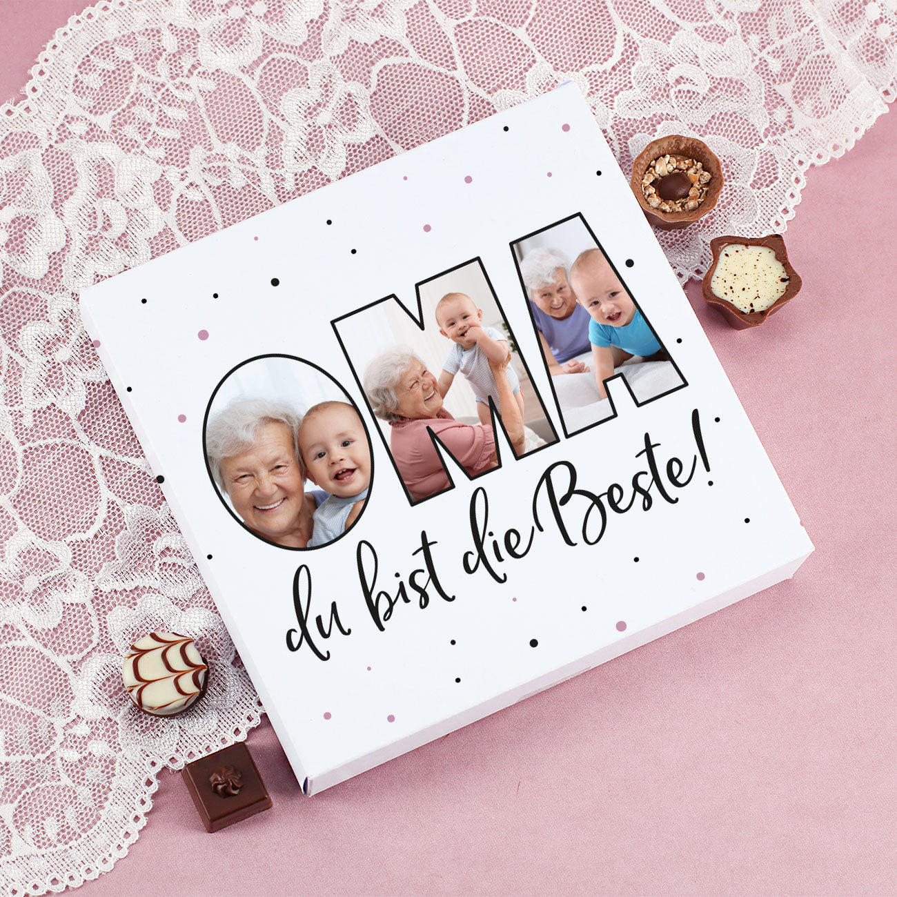 Oma du bist die Beste Pralinenbox mit Fotos