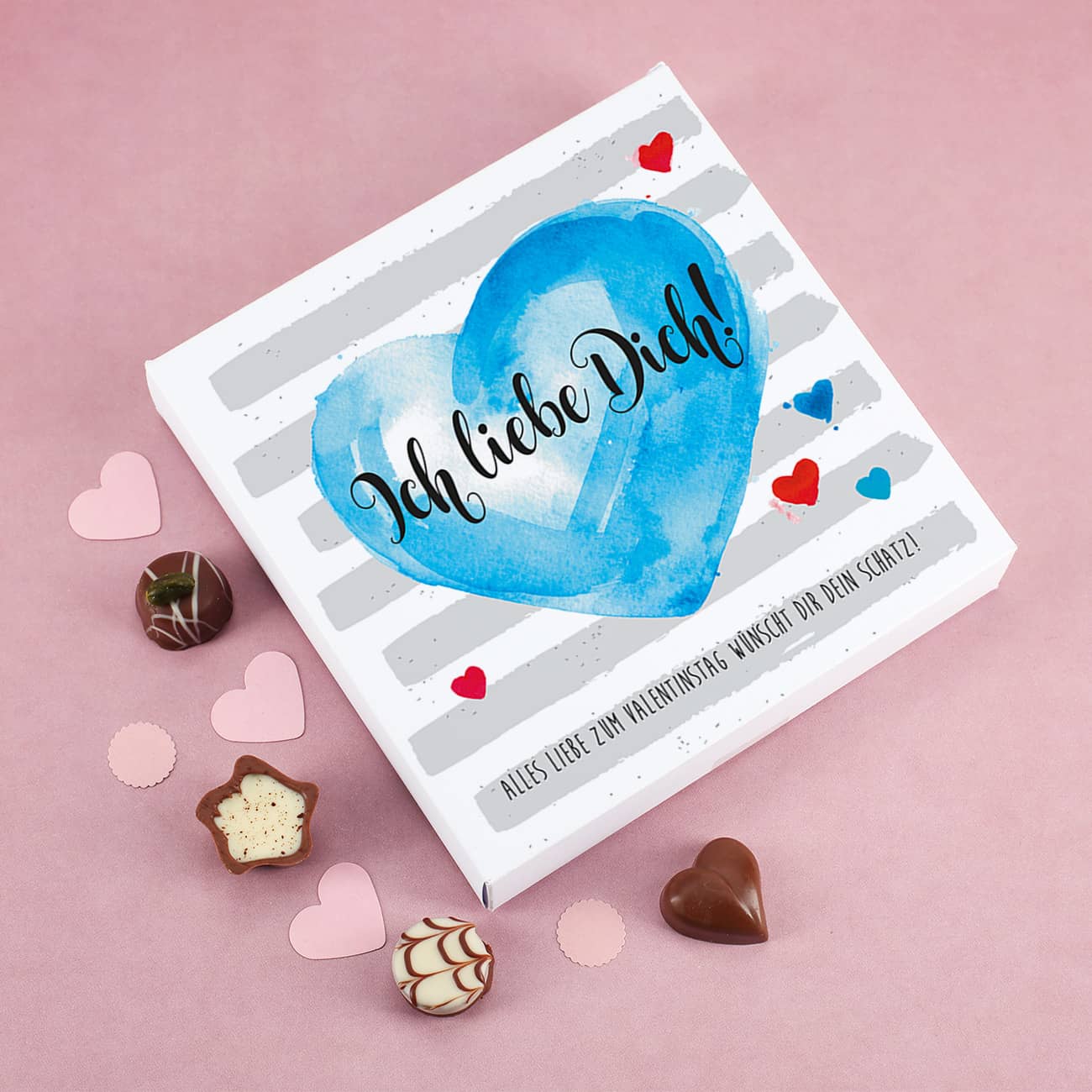 Pralinenschachtel zum Valentinstag mit Aquarell Motiv