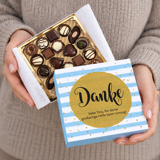 Lindt Pralinen mit Danke Motiv und individuellen Wunschtext