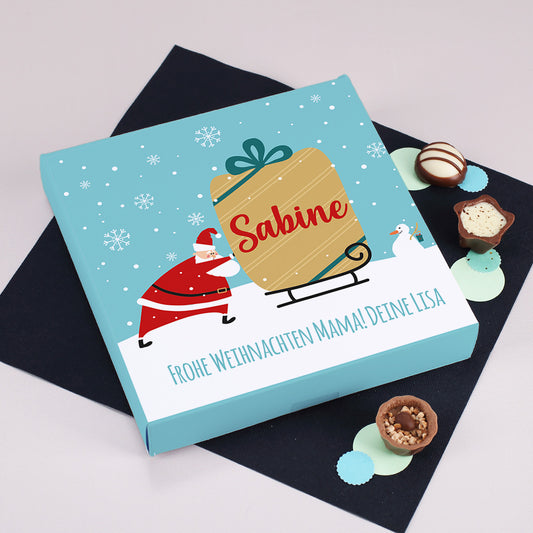 Lustiges Weihnachtsmotiv auf Pralinen von Lindt