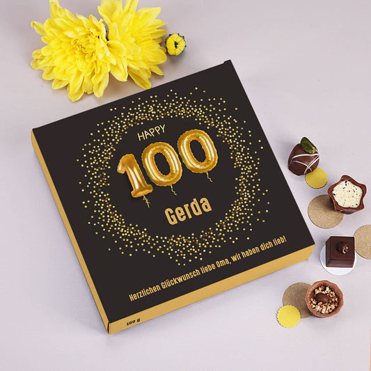 Happy 100 - Geburtstags Pralinen mit Name und Wunschtext