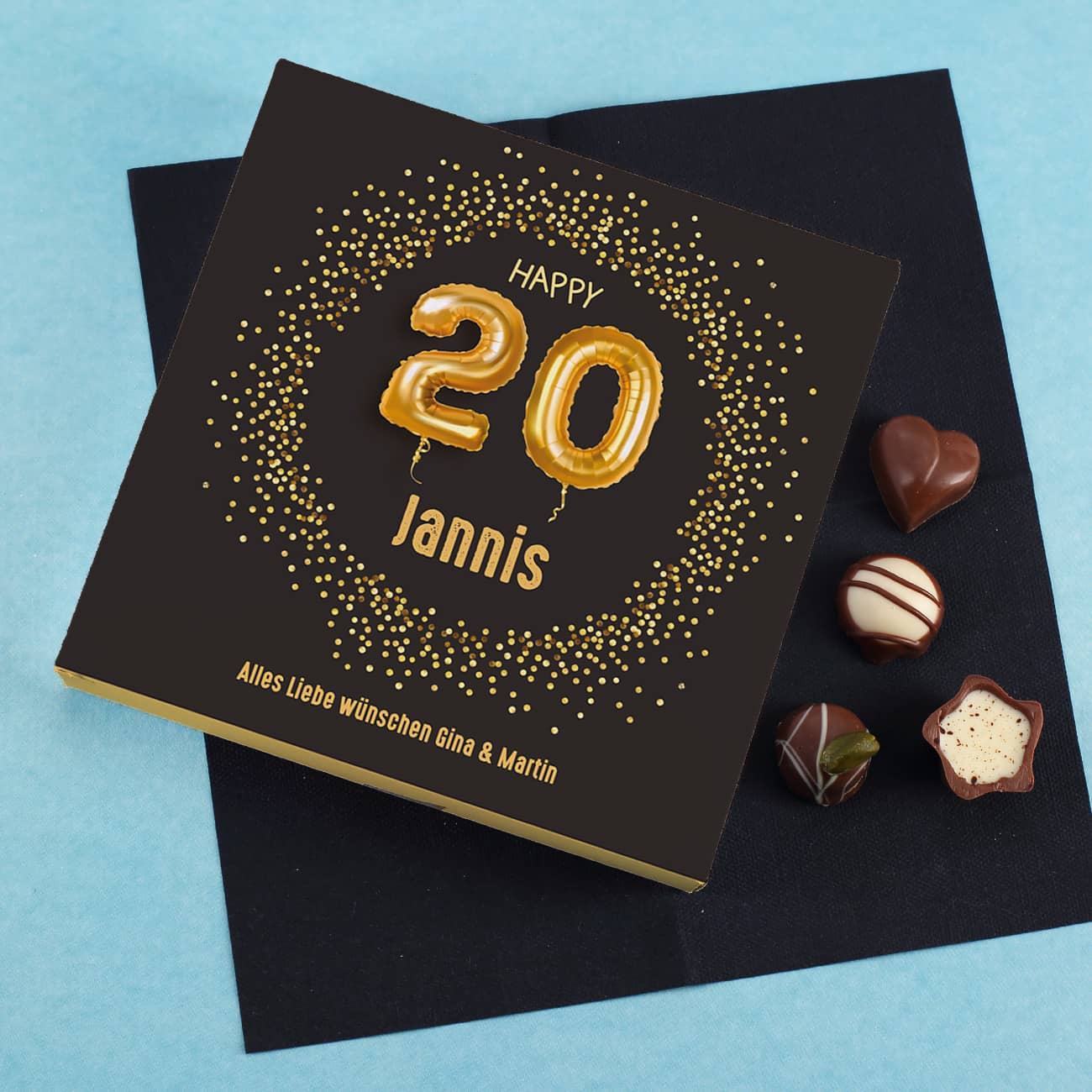 Pralinenschachtel mit einer großen 20 zum Geburtstag