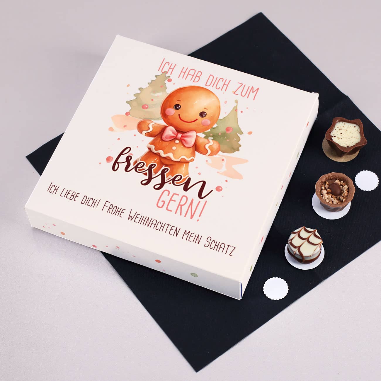 Weihnachts-Pralinés von Lindt mit Ihrem Wunschtext bedruckt