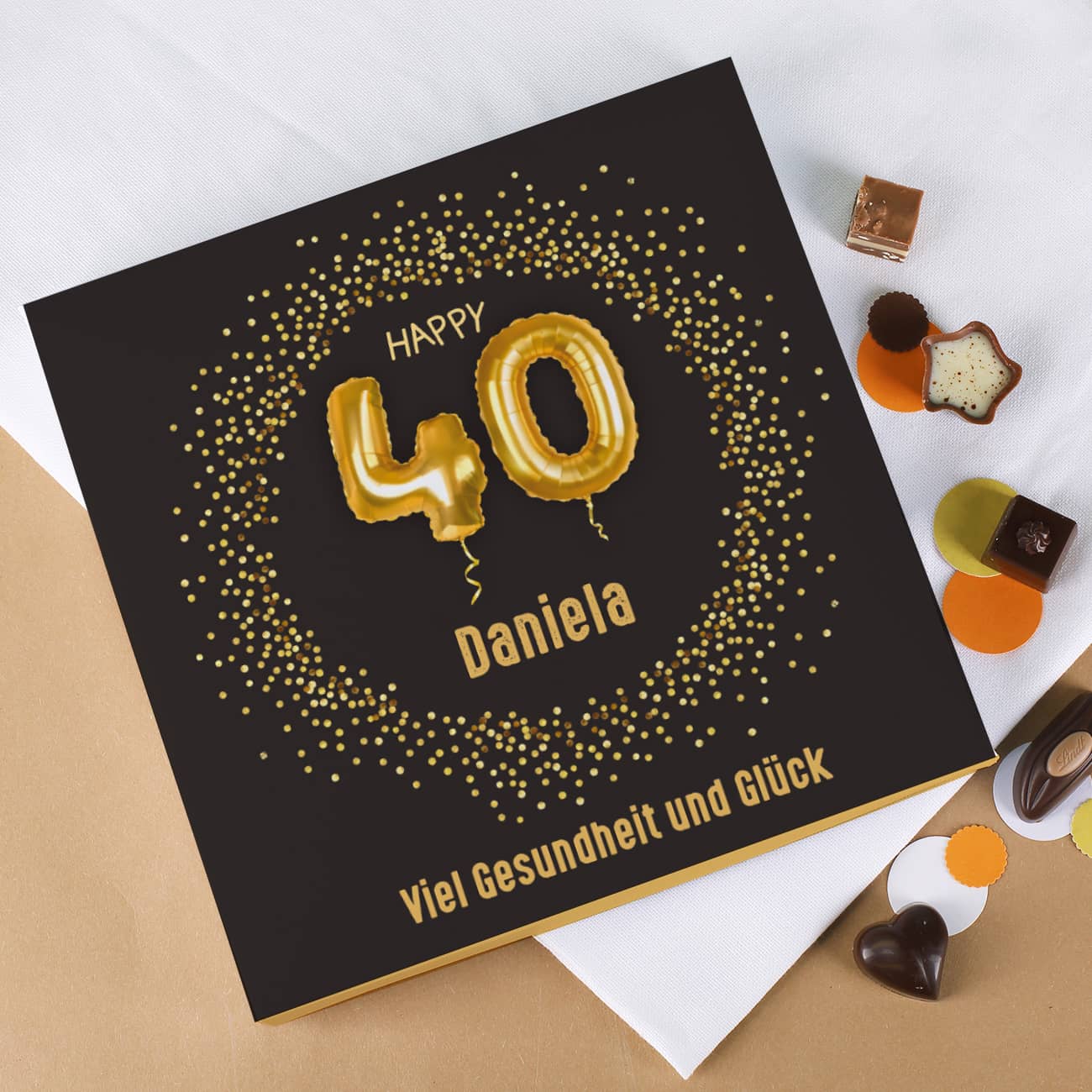 Happy 40 Lindt Pralinen mit Name und Wunschtext