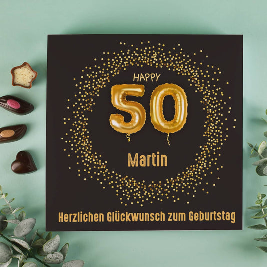 Happy 50 Lindt Pralinen mit Name und Wunschtext