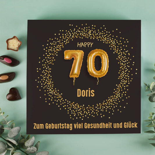 Happy 70 Lindt Pralinen mit Name und Wunschtext