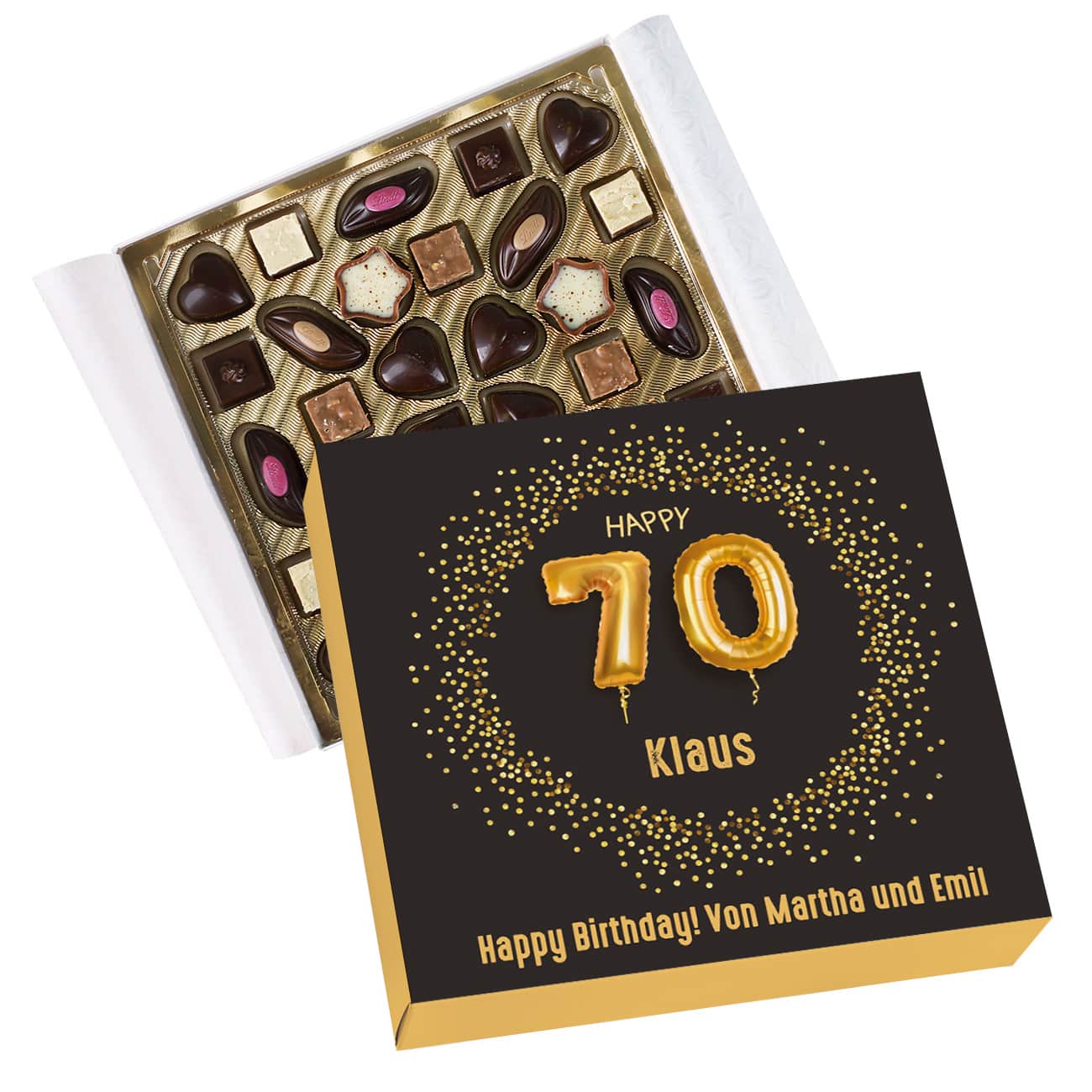 Lindt Pralinen zum 70. Geburtstag mit Name und Wunschtext
