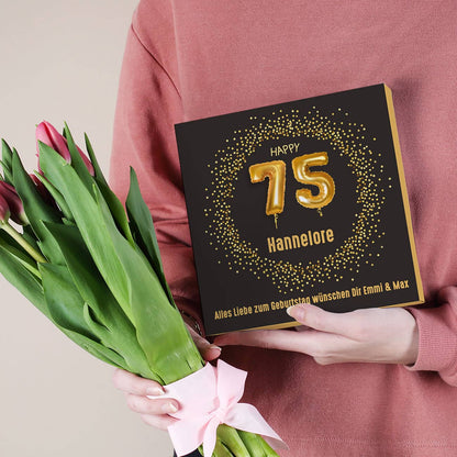 Happy 75 - Lindt Pralinen zum 75. Geburtstag mit Name und Wunschtext