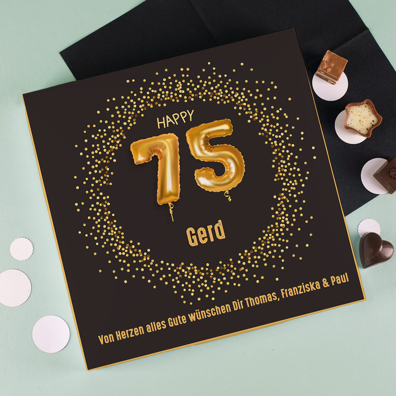 Pralinenschachtel - Happy 75 - mit 155g alkoholfreien Schokoladenspezialitäten