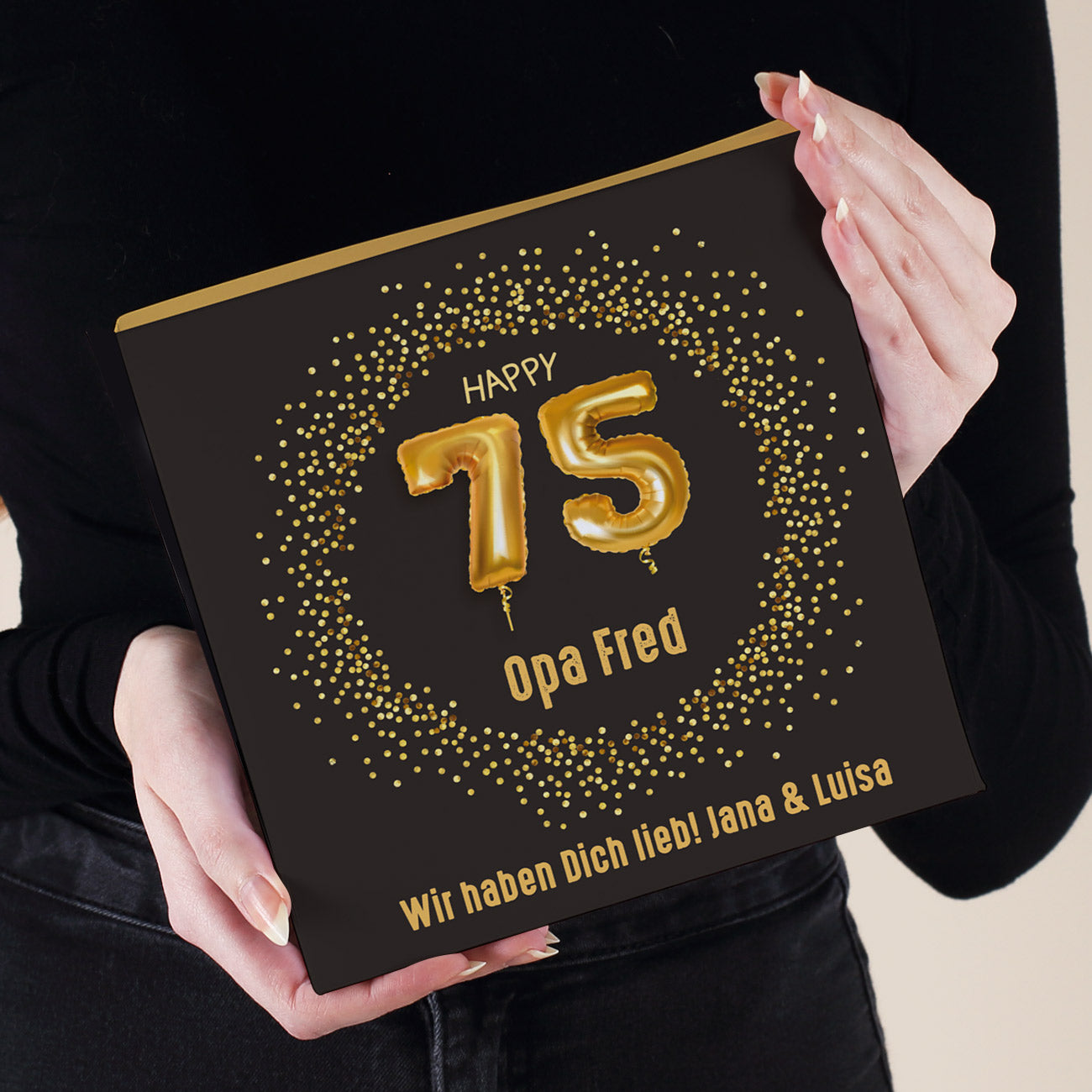 Persönliche Pralinenverpackung mit köstlichen Lindt Pralinen als Präsent zum 75. Geburtstag