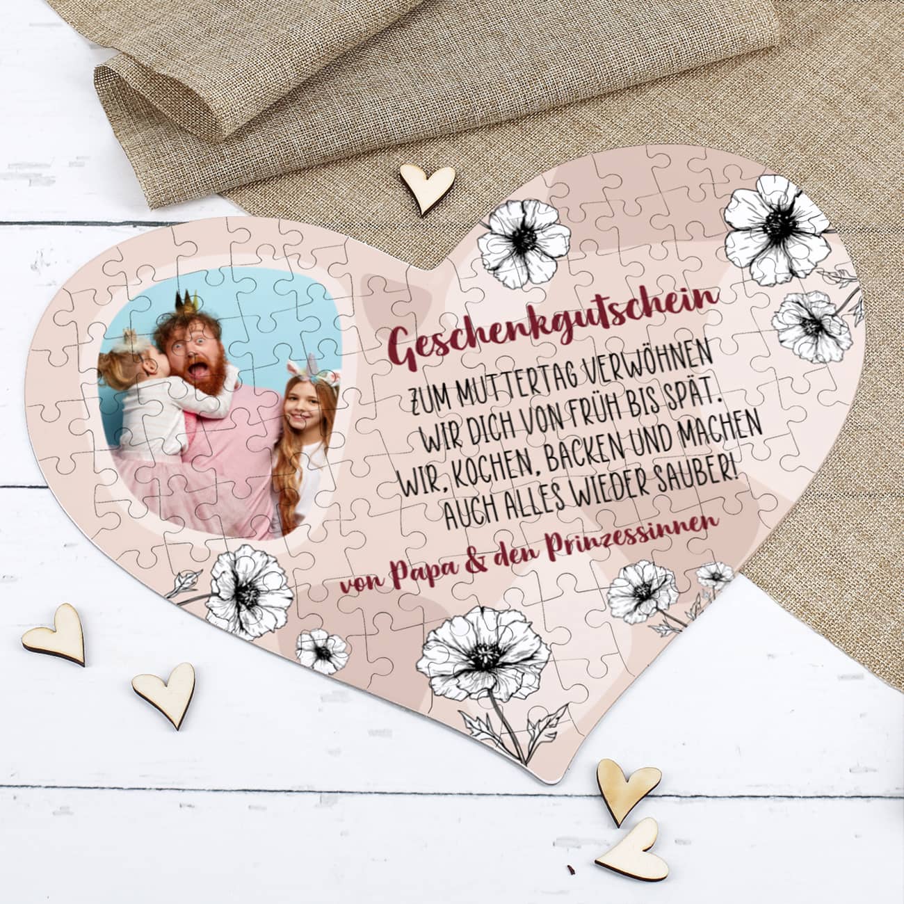 Gutschein-Puzzle in Herzform zum Muttertag