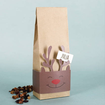 Früchtetee mit personalisierter Rentier Banderole