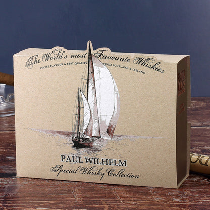 The World`s most Favourite Whiskies in bedruckter Verpackung mit Wunschname und Segelschiff