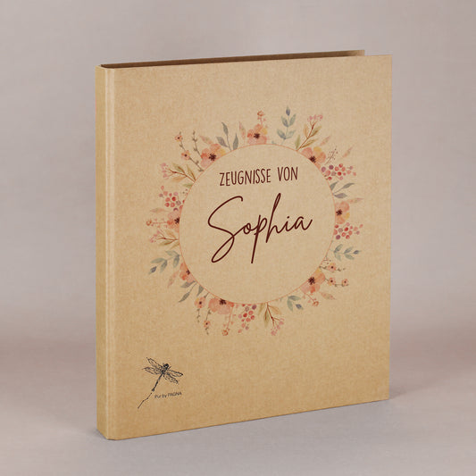 Personalisierbare Zeugnismappe mit Name | Motiv Blumenkranz