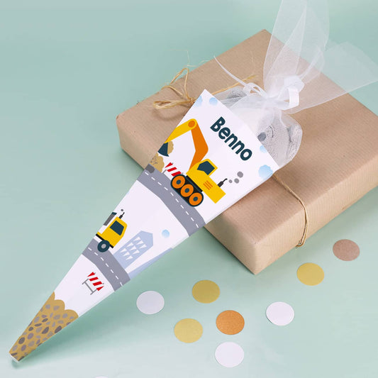 Schultüte mit Baggermotiv