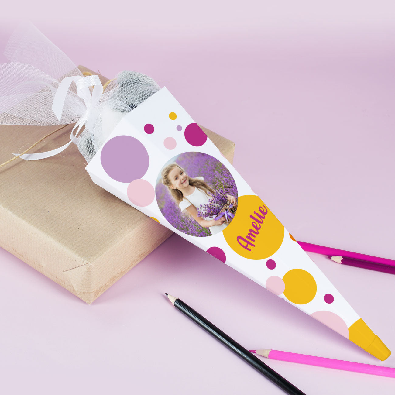Geschwistertüte mit Punkten, Foto und Wunschname