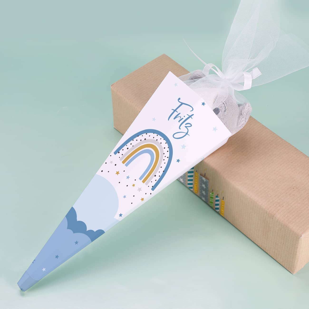 Zuckertüte für Geschwister mit personalisiertem Regenbogen Aufdruck