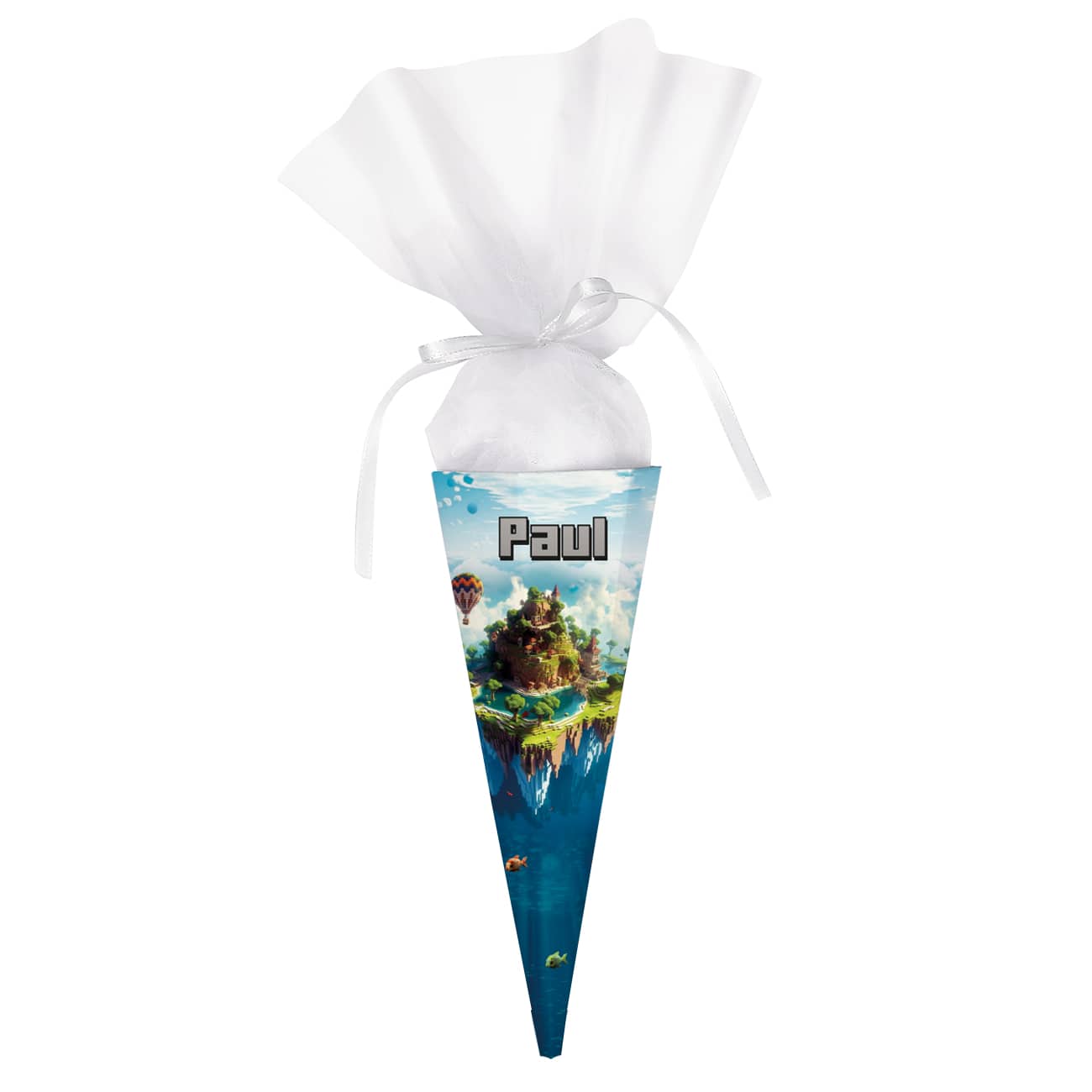 persönliche Geschwister-Schultüte Pixel-Art mit Insel im Minecraft-Stil