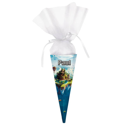 persönliche Geschwister-Schultüte Pixel-Art mit Insel im Minecraft-Stil