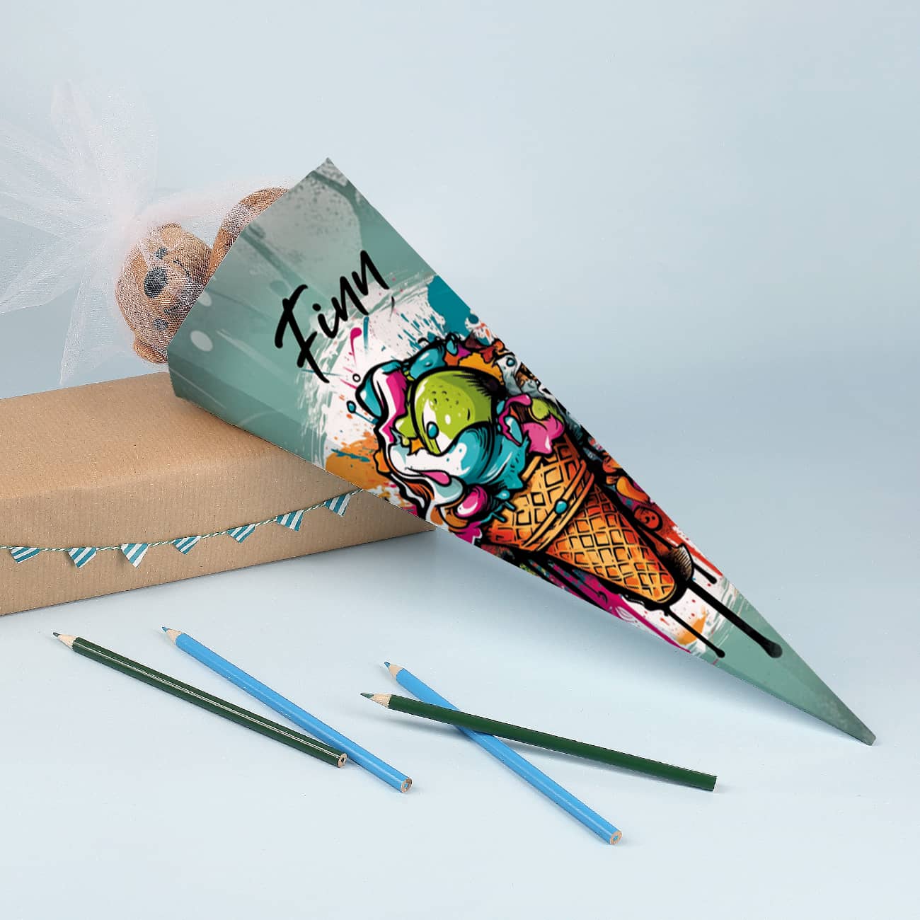 Geschwister - Schultüte mit Eis-Motiv und Name, 28cm