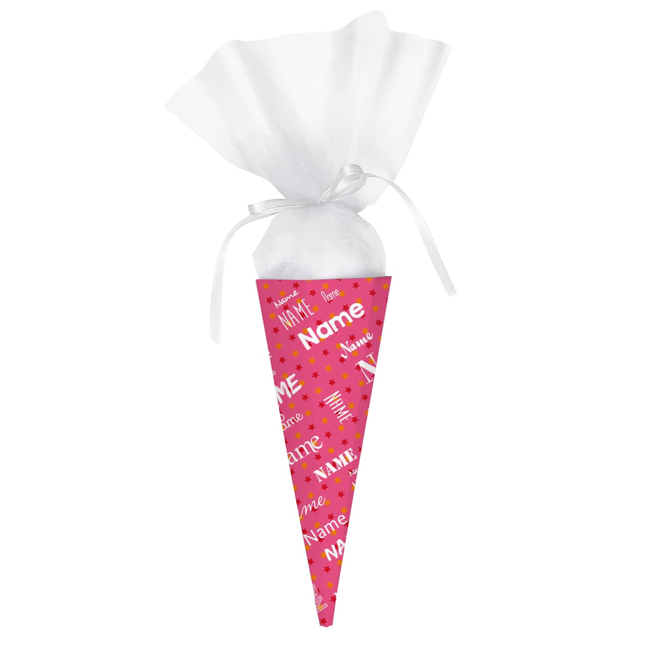 Schultüte mit Sternen und ihrem Namen bedruckt