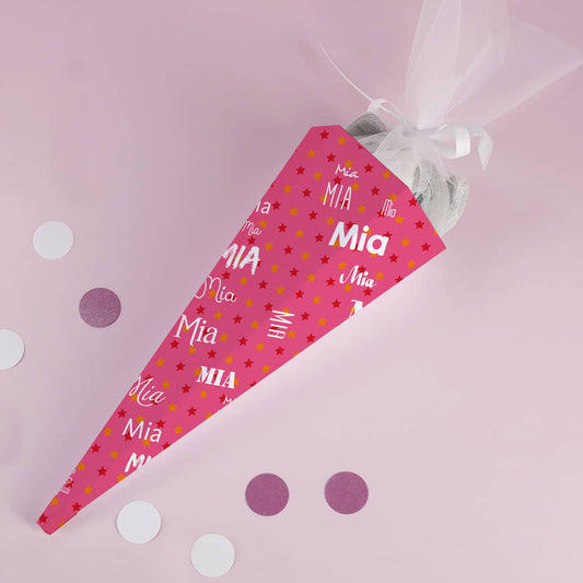 Kleine süße Geschwistertüte in rosa mit Namen bedruckt