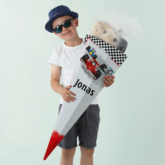 Formel Rennwagen - Schultüte mit Name, 80 cm