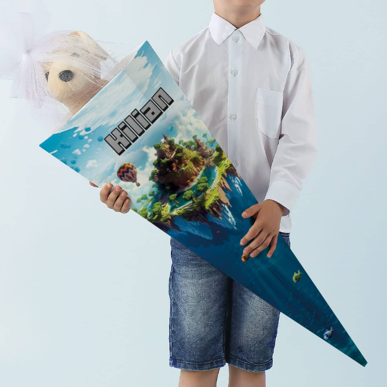 Schultüte mit Insel im Pixel-Style mit Name und Insel 