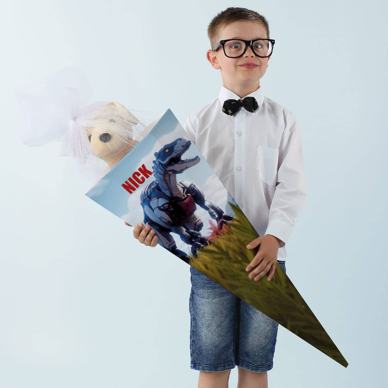 Dinosaurier - Schultüte mit Roboter T-Rex und Name