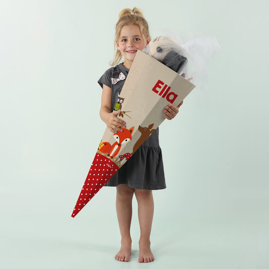 Schultüte mit Tieren des Waldes und Wunschname