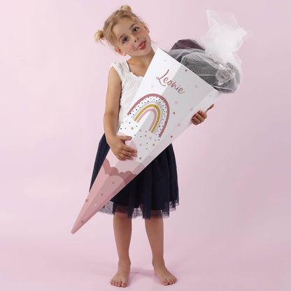 Zuckertüte mit Regenbogenmotiv Rosa und mit Name bedruckt