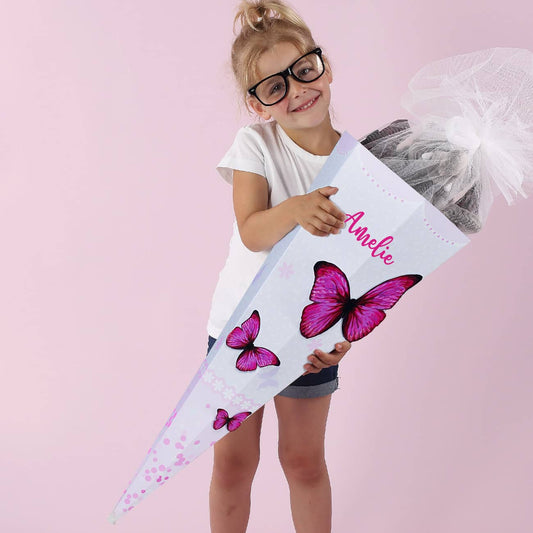 persönliche Schultüte mit Name und 3D Schmetterlingen