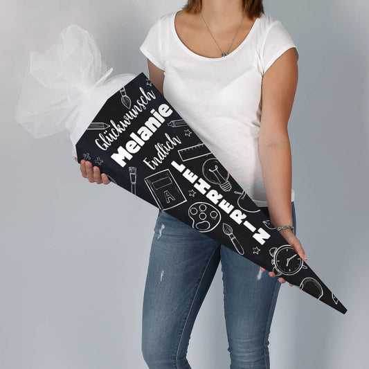 XL Schultüte - Endlich Lehrerin oder Endlich Lehrer - mit Wunschname bedruckt