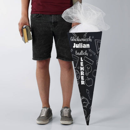 XL Schultüte - Endlich Lehrerin oder Endlich Lehrer - mit Wunschname bedruckt