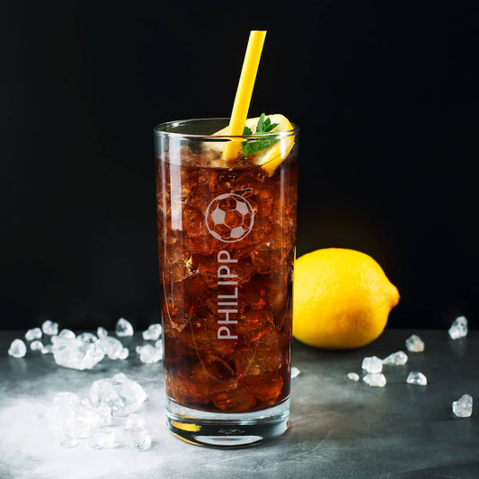 Trinkglas mit Namensgravur Fußball