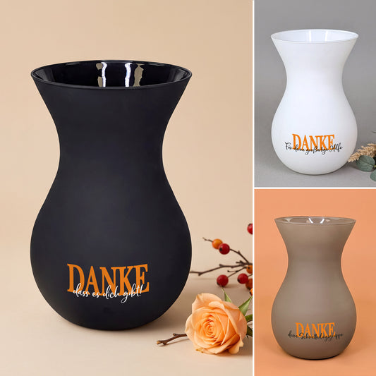 Personalisierte Ritzenhoff Vase in Schwarz, Weiß und Braun mit DANKE und individuellem Wunschtext