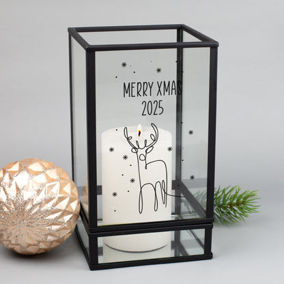 Weihnachts-Windlicht Laterne mit Hirsch-Motiv und Wunschtext Merry Xmas 2025