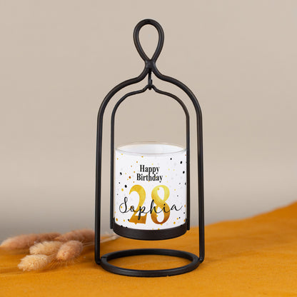 Personalisiertes Windlicht von Ritzenhoff mit Geburtstags-Banderole „Happy Birthday“ - frontal fotografiert
