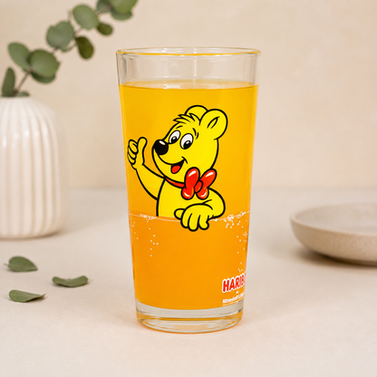 HARIBO Trinkglas Goldbär Motiv | 380 ml Glas in Orange oder Grün für Kinder, Erwachsene & Fans