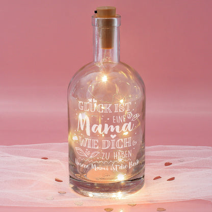 Karaffe mit Lichterkette für Mama - mit persönlicher Gravur