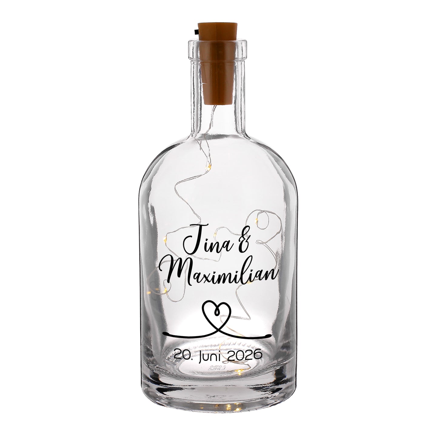 LED-Karaffe mit Aufdruck von Namen und Datum – schwarz beschriftet
