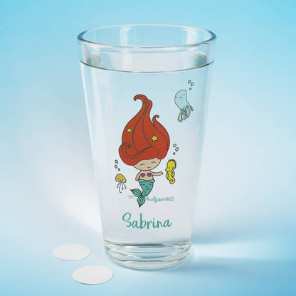 Bedrucktes Trinkglas mit Meerjungfrau und Name