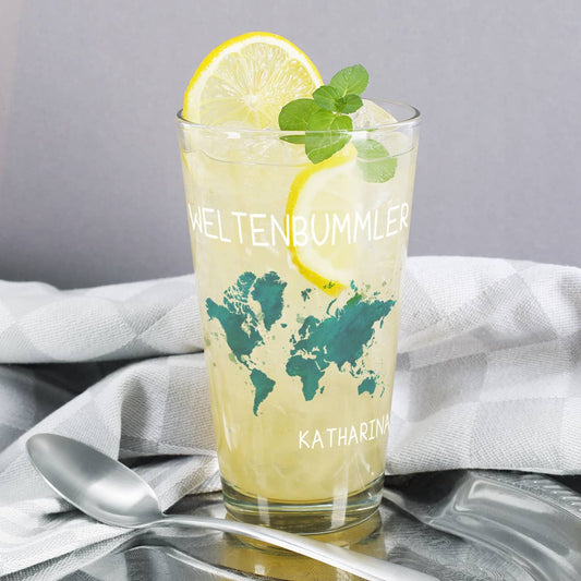 Weltenbummler Trinkglas mit Ihrem Wunschnamen