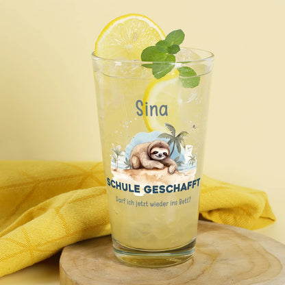 Geschenk zu ABI & Schulabschluss - Trinkglas mit Faultier, Name und Wunschtext