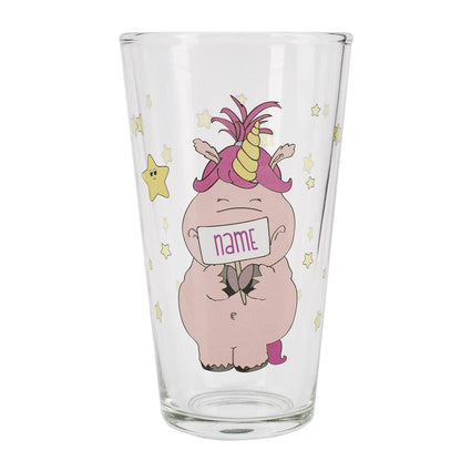 Trinkglas mit Wunschname und Knuddelhorn-Motiv
