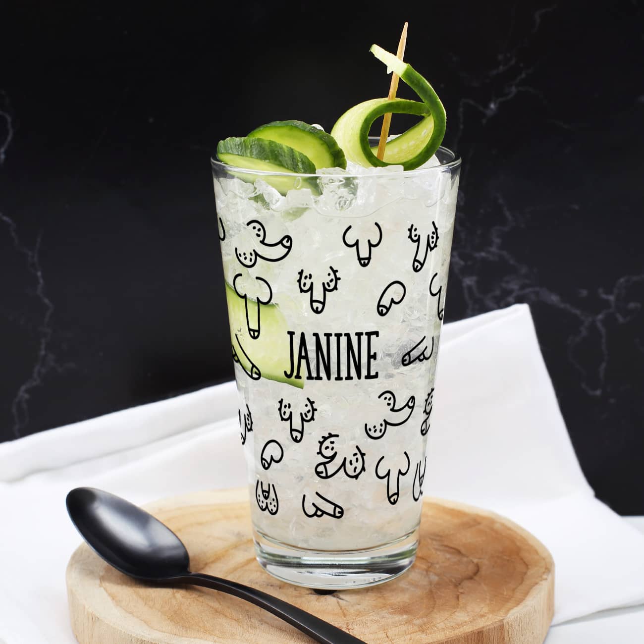 Trinkglas mit lustigem Penis Motiv und Name nach Wunsch