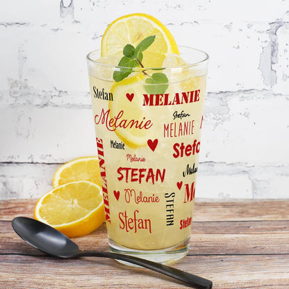 Trinkglas bedruckt mit Namen des Paares